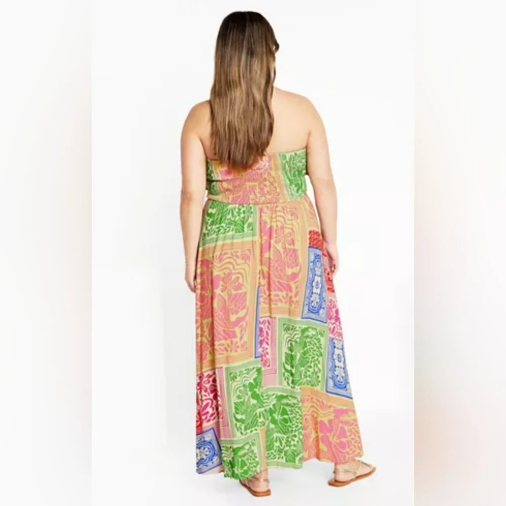 City Chic NWT Multicolor Patchwork Halter Maxi Dress Size=18 - Picture 2 of 6
